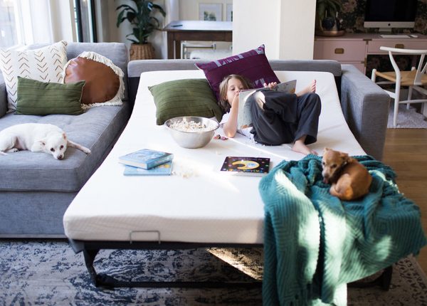 Th kids and pets of KismetHouse demonstrate the utter versatility of the Soma sofa bed.