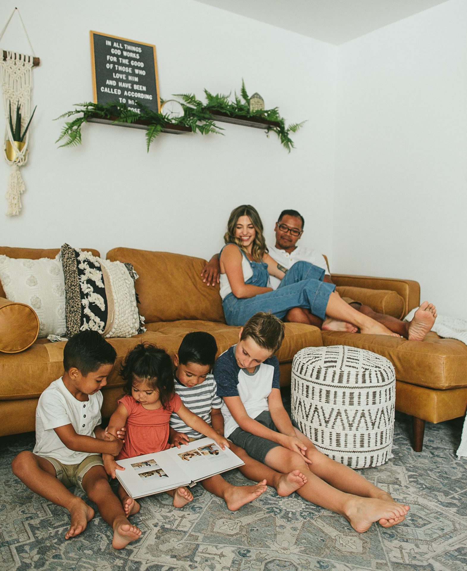Carolina Andes and family enjoy the Sven Charme tan sectional.