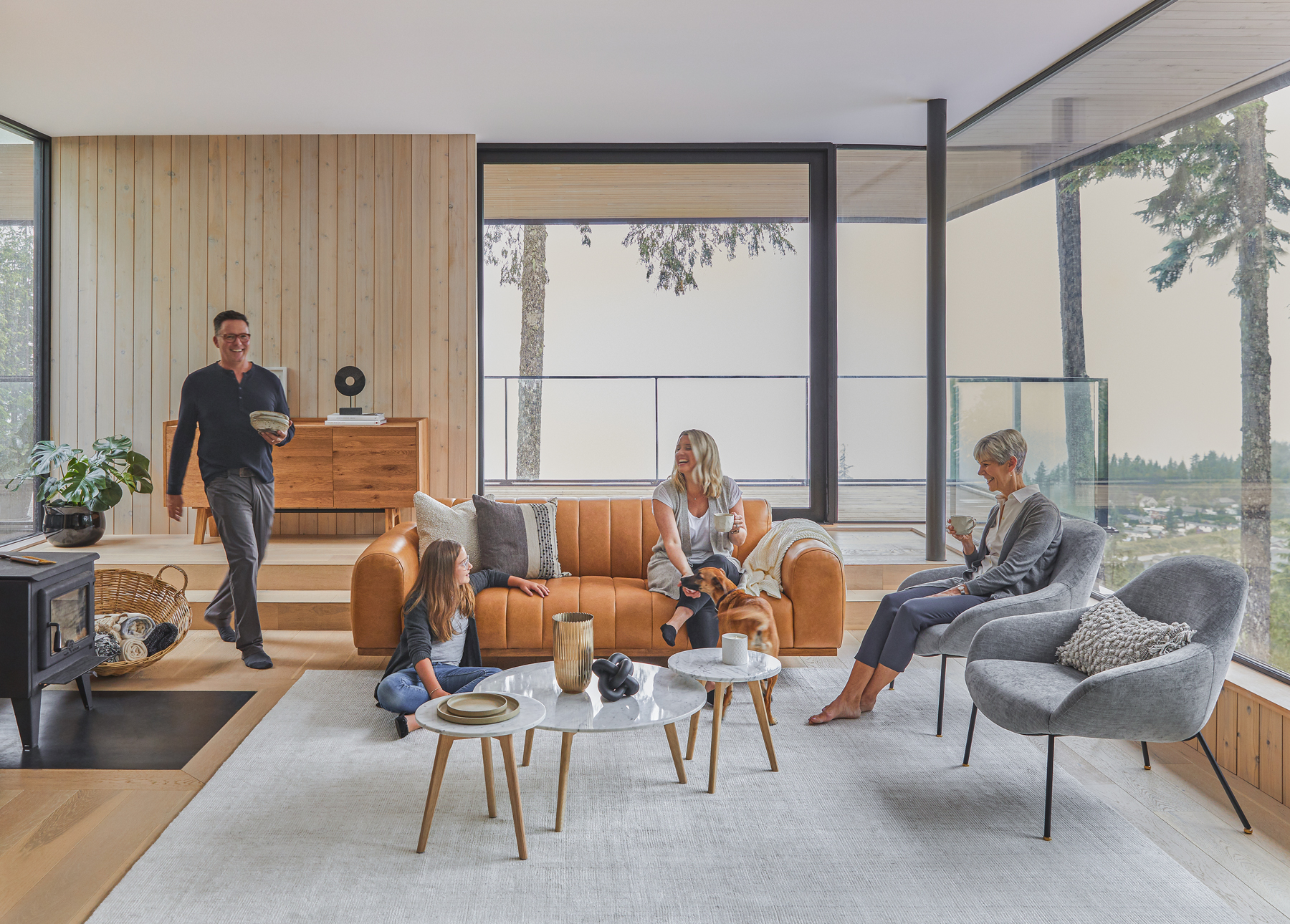 Guests enjoy the comfortable atmosphere with the Article Texada sofa