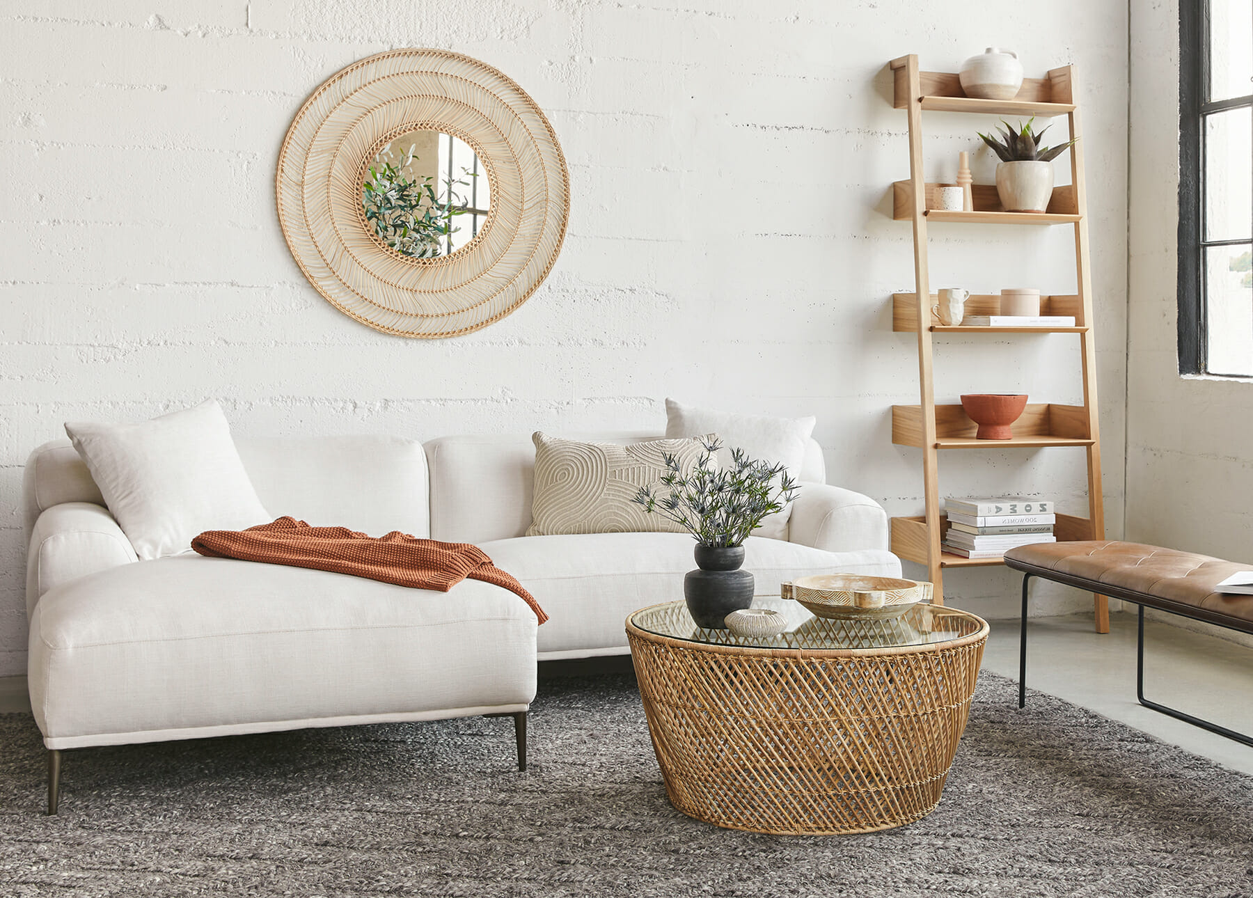 boho living room white couch